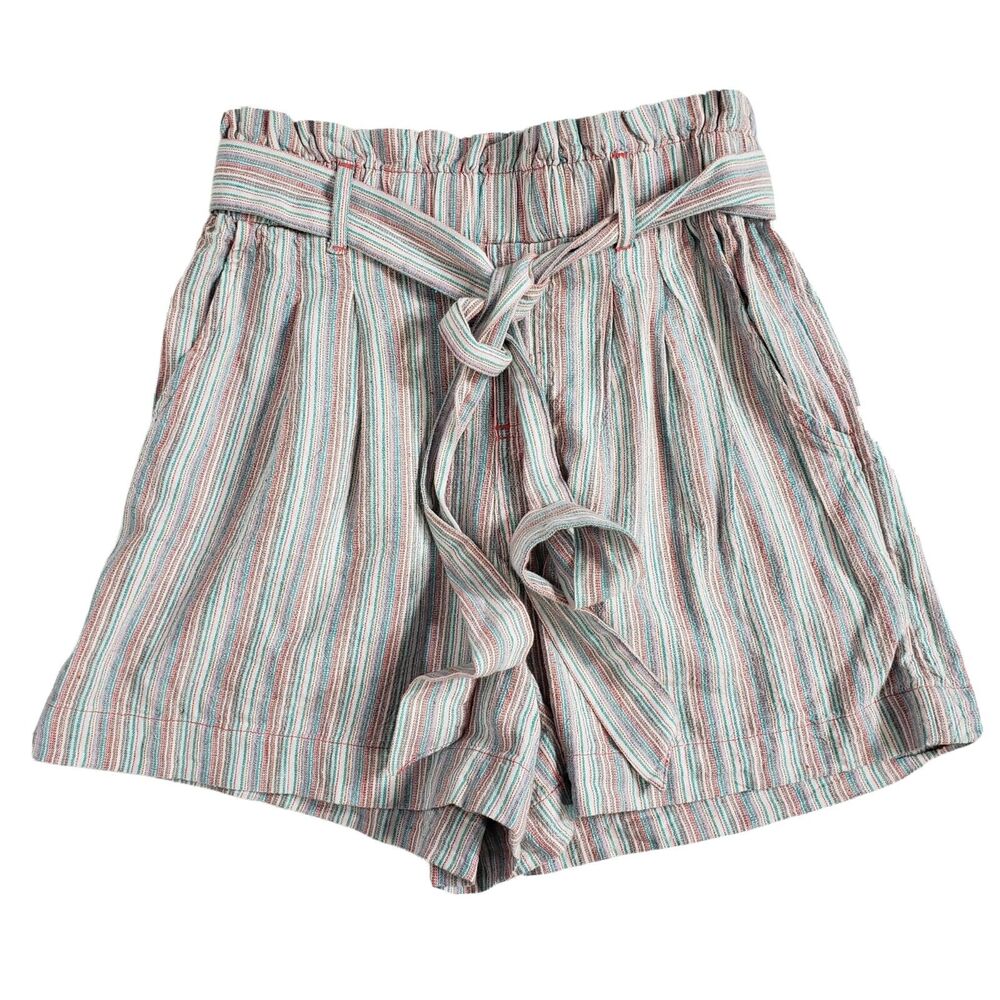 American Eagle Shorts Size XS Paper Bag Linen Blend Multicolor Striped Tie Waist